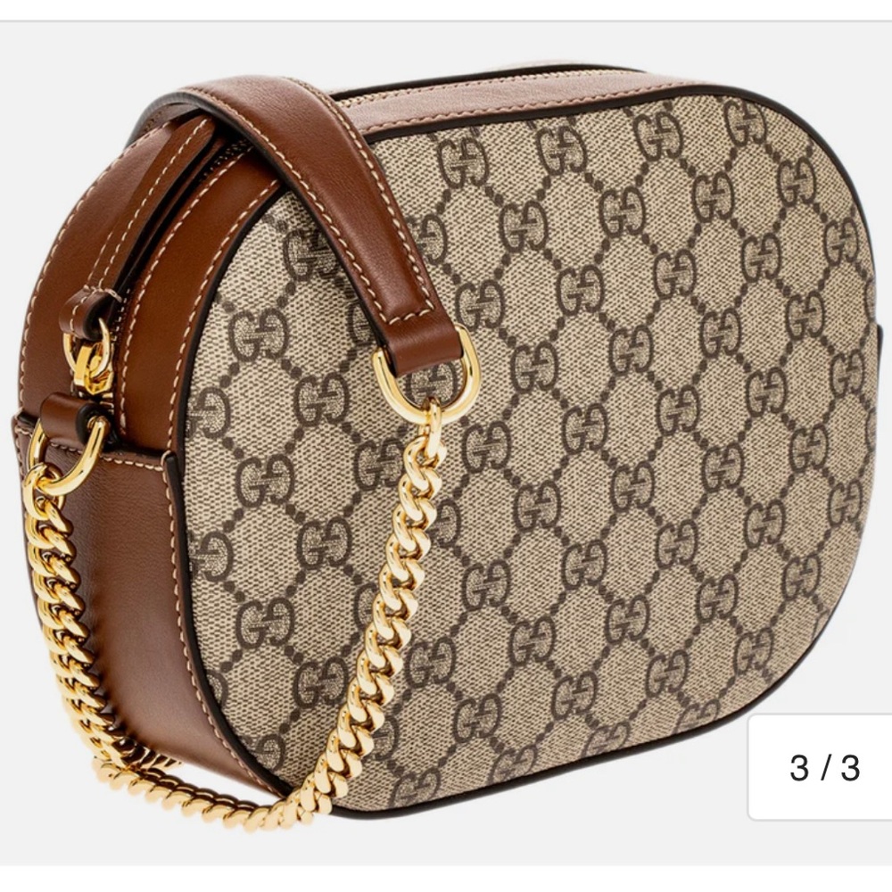 Gucci Brown and Tan Crossbody Bag with GG Supreme Canvas